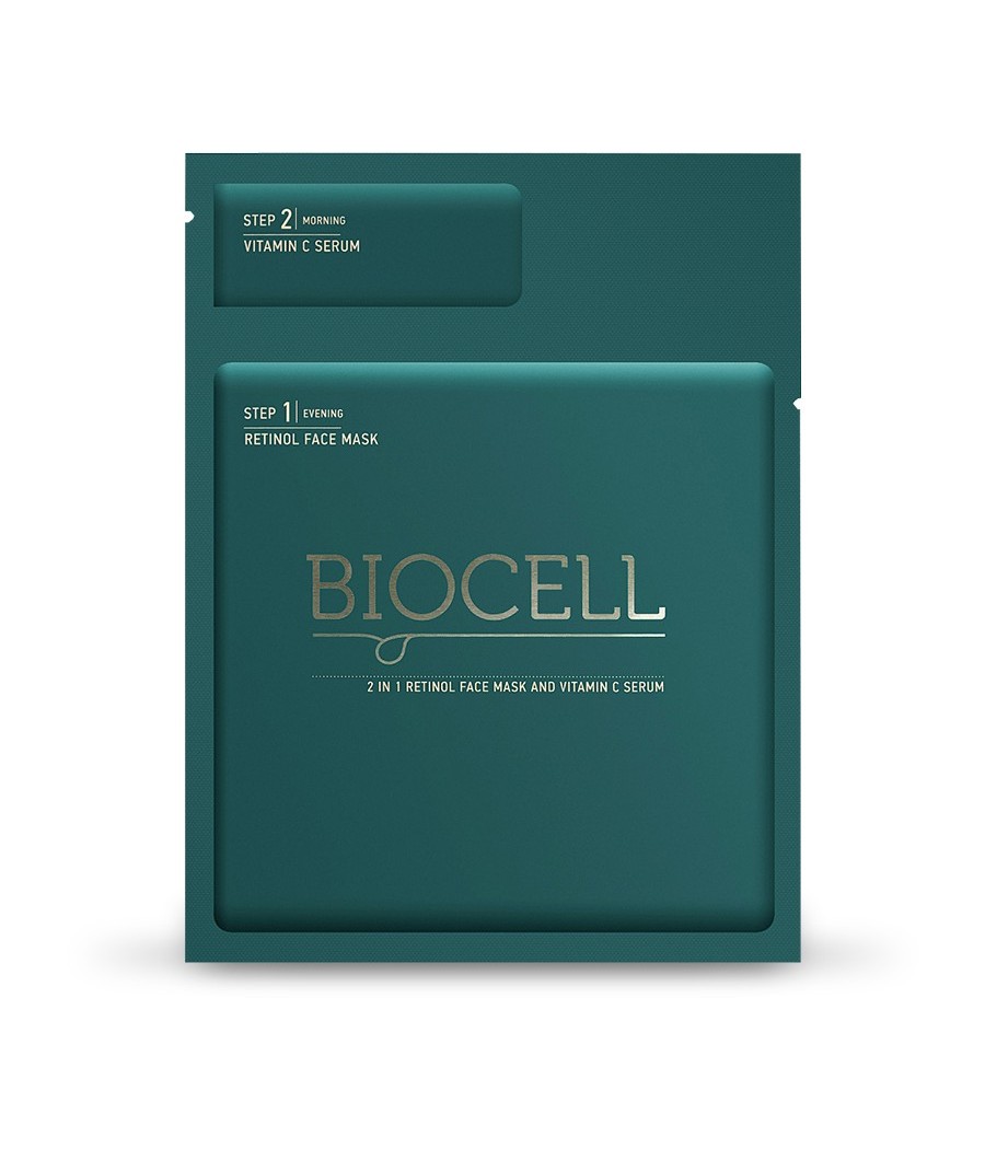 BIOCELL 2 in 1 retinolio veido kaukė ir vitamino C serumas