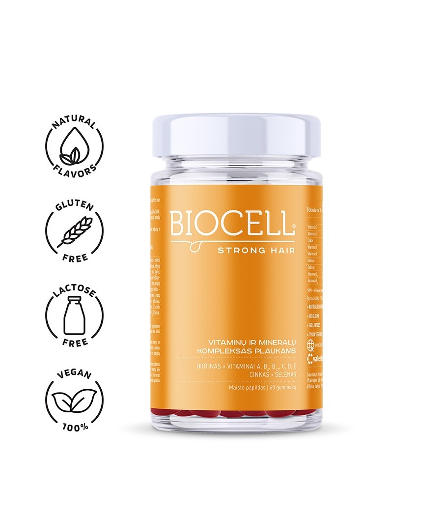 BIOCELL Strong Hair, vitaminų ir mineralų kompleksas plaukų grožiui