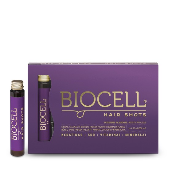 BIOCELL Hair Shots, geriamas keratinas su vitaminais ir mineralais plaukams