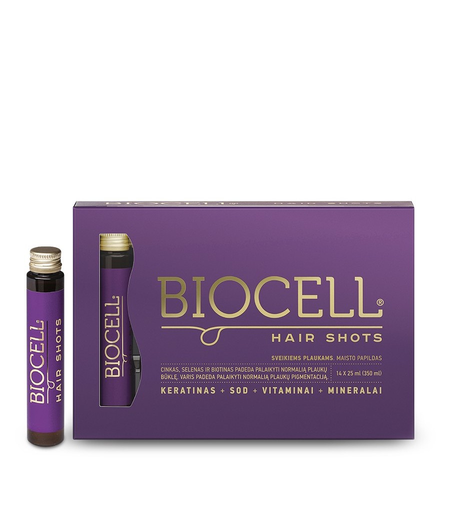 BIOCELL Hair Shots, geriamas keratinas su vitaminais ir mineralais plaukams