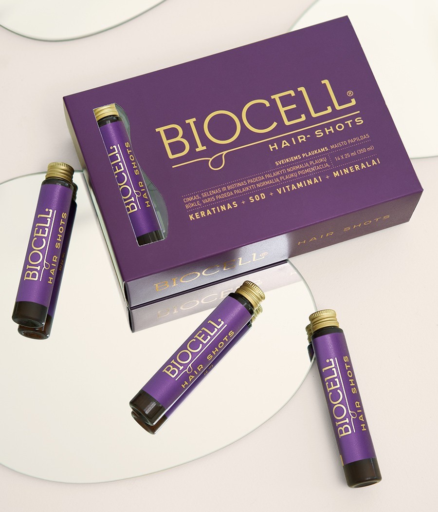 BIOCELL Hair Shots, geriamas keratinas su vitaminais ir mineralais plaukams