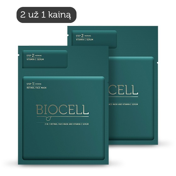 BIOCELL 2 in 1 retinolio veido kaukė ir vitamino C serumas