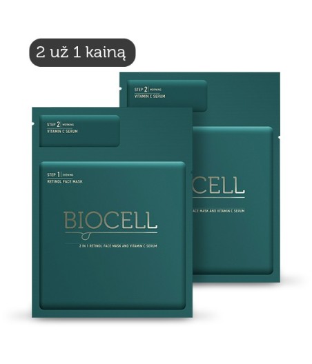 BIOCELL 2 in 1 retinolio veido kaukė ir vitamino C serumas