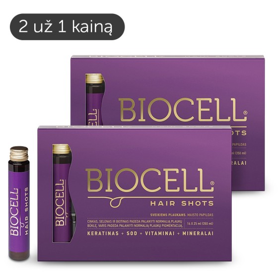 BIOCELL Hair Shots, geriamas keratinas su vitaminais ir mineralais plaukams