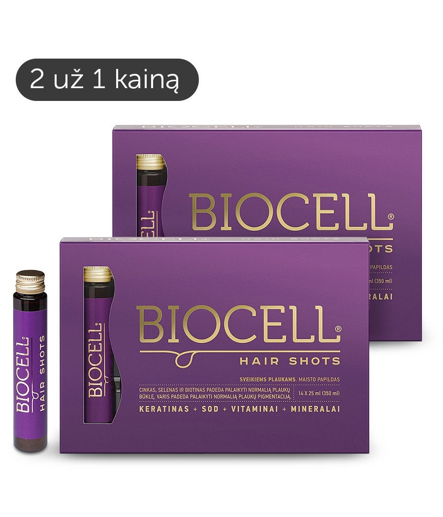 BIOCELL Hair Shots, geriamas keratinas su vitaminais ir mineralais plaukams